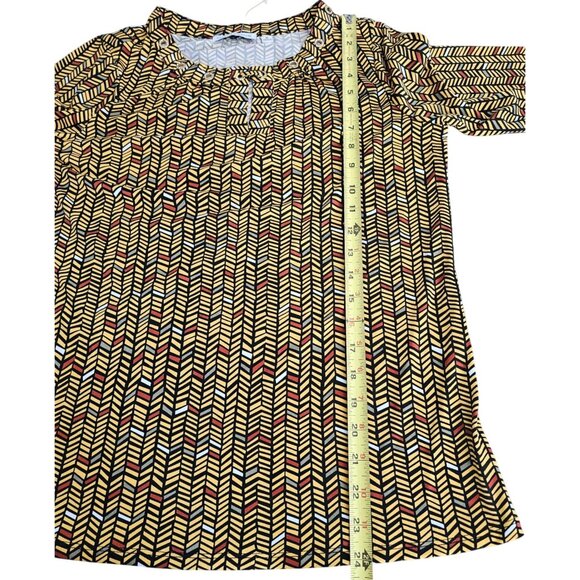 Notations Womens Blouse 3/4 Sleeve Abstract Yellow Keyhole Embellished Sz M NWT - Picture 5 of 12